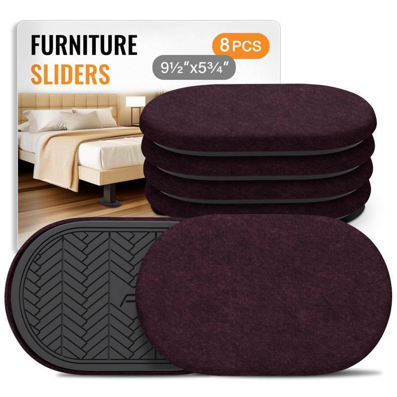 lot 1465 image: Furniture Sliders for Hardwood Floors Felt-8 Pack 9-12 Oval Reusable Furniture Slider with Extra Thick Design - Heavy-Duty Furniture Movers - Black Felt Sliders Effortless Moving