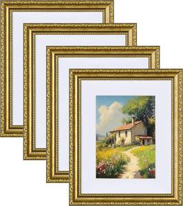 lot 10600 image: eletecpro 8x10 Vintage Picture Frame, Glass Cover, Gold, 4-Pack