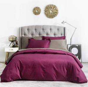 lot 10611 image: SUSYBAO Burgundy Duvet Cover Queen Set, 100% Cotton, 3 Pcs, Zipper Ties