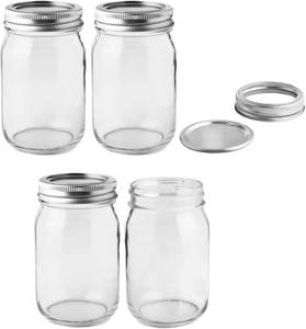 lot 10618 image: 16 oz Mason Jars with Lids - 4-Pack Regular Mouth Glass Canning Set