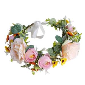 lot 10634 image: Women Floral Crown Rose Floral Headband Headpiece Halo Boho Pink