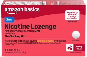 lot 10644 image: Amazon Basics Nicotine Polacrilex Lozenge 2 mg, Cherry Flavor, 168 Count
