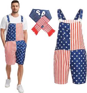 lot 10651 image: GYQMBT Unisex American Flag Overalls 4th of July RomperJumpsuits 2XL