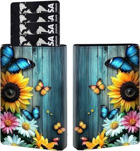lot 10661 image: Pop Up Wallet Women Men with Money Slot,Wood Grain Butterfly Sunflower