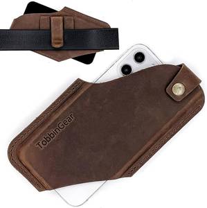 lot 10665 image: TobbinGear Leather Cell Phone Holster with Belt Clip, Dark Brown, Medium
