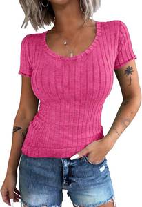 lot 10668 image: KINLONSAIR Lightweight Ribbed Knit Short Sleeve Tee Scoop Neck Slim Fit medium