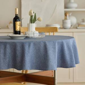 lot 10671 image: Decorelia Waterproof Faux Linen Round Table Cloth, 60 Round, Denim Blue