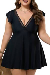 lot 10680 image: COCOPEAR Plus Size Swimsuit for Women Ruffle Bathing Suit Mesh Swim Dress 2XL
