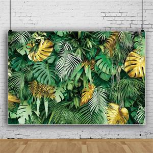 lot 10686 image: Green Tropical Palm Leaves Backdrop 10x8ft for Luau Party Decorations