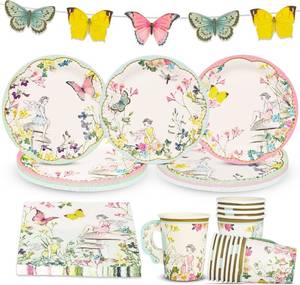 lot 10690 image: Talking Tables 50pc Fairy Party Plates, Cups, Napkins & Butterfly Bunting