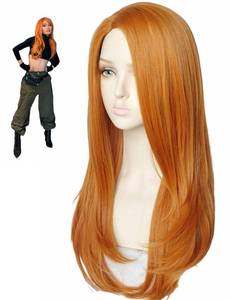 lot 10693 image: Long Straight Ginger Wig for Women, Heat-Resistant Fiber, Side Part, 28in