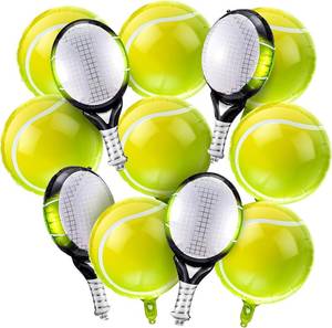lot 10704 image: 12 Tennis Balloon Sets 18in Balloons & 25in Racket Balloons, Party Decor