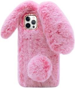 lot 10706 image: iPhone 15 Pro Max Plush Rabbit Fur Case - Bunny Ear, Dark Pink
