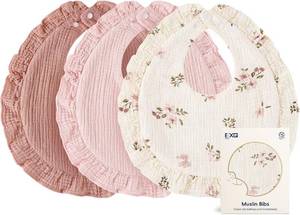 lot 10709 image: EXO Home Muslin Baby Bibs 3-Pack, 100% Cotton Drool Bibs