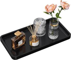 lot 10710 image: Bathroom Vanity Tray - Bamboo Wood Organizer for Countertop, Dresser Black