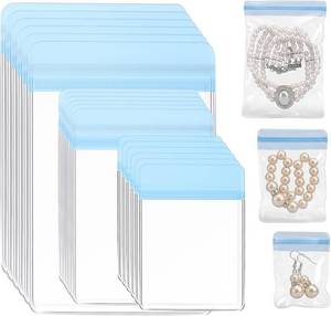 lot 10732 image: Clabby 120 Pcs Clear Plastic Jewelry Bags, 3 Sizes, Blue