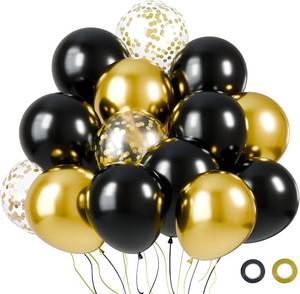 lot 10744 image: KBZVNAF Black and Gold Latex Balloons 60 Pack 12 inch