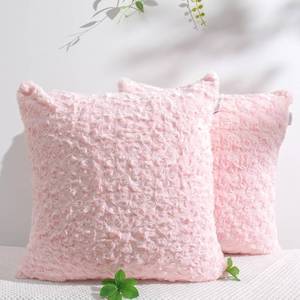 lot 10771 image: 18 x 18 Pink Pillow Covers - Faux Rabbit Fur with Rose Pattern