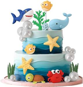 lot 10790 image: Under the Sea Cake Decorations Ocean Toppers with Shark Whale Pufferfish