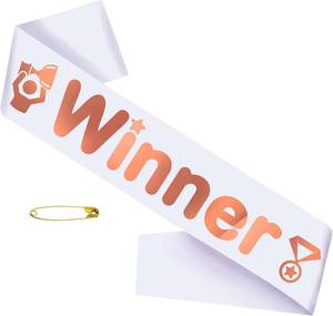 lot 10805 image: Winner Sash with Rose Gold Foil, White Satin Sash for Parties & Contests