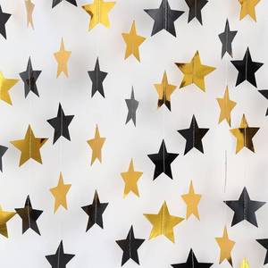 lot 10811 image: 4 PCS Star Garland Decorations 65 Feet Star Hanging Streamers, Black Gold