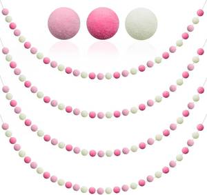 lot 10847 image: 4 Pack 6.5 ft Pom Pom Garland   Red Pink White Felt Ball, 30 Balls