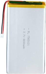 lot 10848 image: 3.7V 8000mAh 7565121 LiPo Battery with JST PH2.0mm 2-Pin Connector