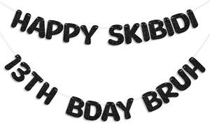 lot 10854 image: Epakh Pre-Strung Happy 13th Birthday Glitter Banner, Black