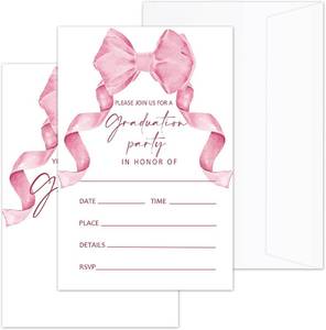 lot 10856 image: Graduation Party Invitation Pink Bow, Grad Announcement, Class of 2026 -BY01