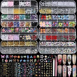 lot 10866 image: Teentior Nail Charms Kit Stickers with Gems, 8 Boxes Rhinestones & Pearls