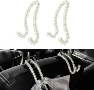 lot 10877 image: 2pcs Elegant Pearl Car Seat Headrest Hook, Purse Hook & Backseat Organizer