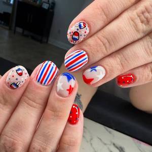 lot 10881 image: 4th of July Press on Nails   Short Square Patriotic Nails with Stars, Dots