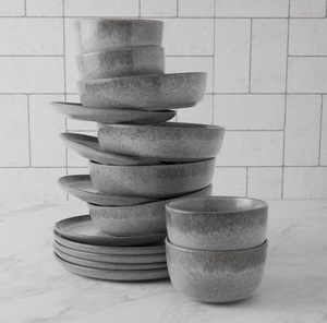 lot 129 image: Denmark 16 Piece Stoneware Dinnerware Set Grey - Retail $47