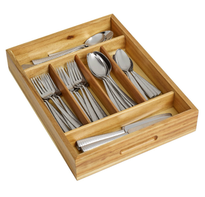 lot 130 image: Mikasa 1810 Stainless Steel 45-Piece Flatware Set with Wood Caddy, Oliver - Retail $110
