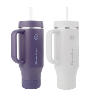 lot 135 image: ThermoFlask 40 oz Insulated Stainless Steel Tumbler with Handle and Straw Lid, 2-pack - Retail $33