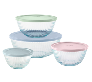 lot 172 image: Pyrex Glass Mixing Bowls with Lids 8 Piece Set - Retail $23