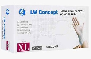 lot 10758 image: LW Concept Clear Vinyl Gloves Powder Free XL Box of 100