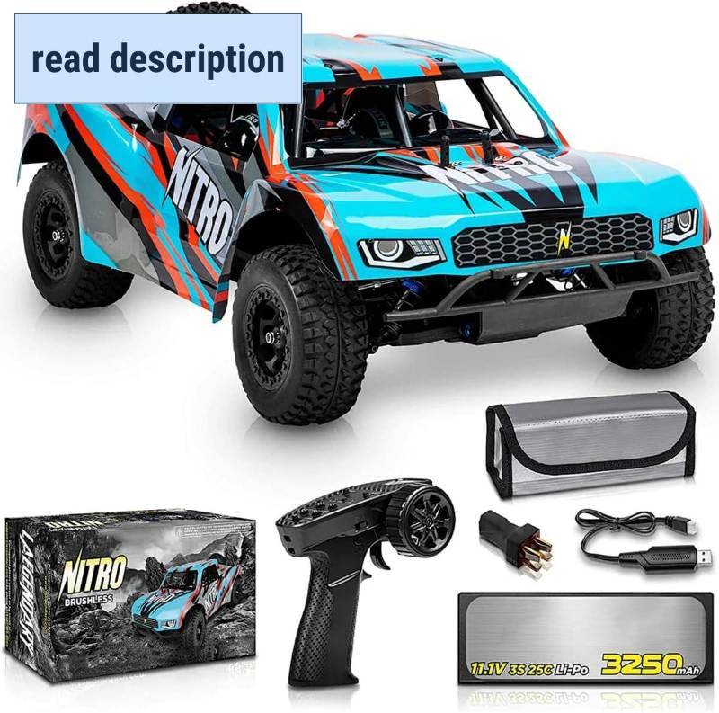 lot 401553 image: Retails for $250 18 Scale Brushless RC Cars for Adults Max 40mph Electric Off-Road Monster Truck,Waterproof High Speed RC Car 4WD Remote Control Car with 3S Lipo 30 Min Play, All Terrain