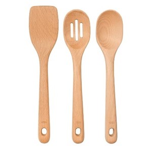 lot 152298 image: OXO 3pc Wooden Utensil Set Turner, Spoon & Slotted Spoon for Cooking & Kitchen Use, Hand Wash, Adult, Brown (3 Packs of 3 Piece)