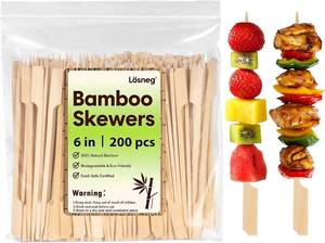 lot 171506 image: 6 inch Bamboo Skewers for Appetizers, Fruit Kabob, Wooden Food Cocktail Picks, Charcuterie Wood Sticks for Grilling, Caprese, BBQ Snacks, Sandwich Toothpicks, with Flat Handle Anti-Roll - 200 pcs