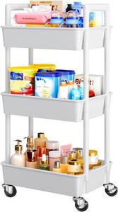 lot 171515 image: Pipishell 3 Tier Rolling Cart with Handle & Wheels for Storage, White