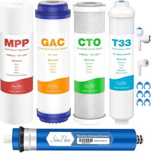 lot 171516 image: SimPure 5-Stage Reverse Osmosis Replacement Filter Set with 75 GPD RO Membrane, 5pc Pre & Post Replacement Cartridge Pack Kit for Standard 10-icnh 5-Stage Reverse Osmosis RO Systems