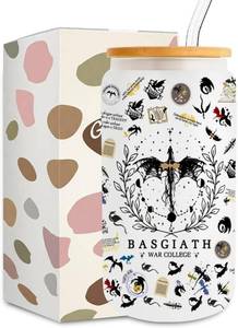lot 171525 image: LONGXIN Fourth Gift Merch, Inspired Fantasy Book Lover Gifts, Wing Bookish Dragon Merchandise, 16 oz Iced Coffee Glass Cup with Lid Straw