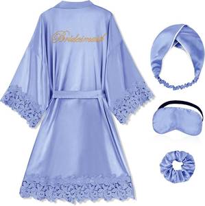 lot 171528 image: EPLAZA Bride Robe for Wedding Day Bridal Robe Lace Trim Silky Satin Kimono