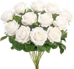lot 171535 image: 12 Pcs White Roses Artificial Flowers, Real Touch Fake Velvet Flowers with Stems in Bulk for DIY Home Decor, Wedding, Party, MothersValentines Day Gifts