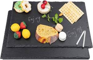 lot 171560 image: 2 Pcs 16 x10 in Slate Cheese Boards Slate Board for Meat Cheese Appetizers, Serving Plate Tray Serving Stone Boards Platter with 2 Chalks for Christmas Housewarming