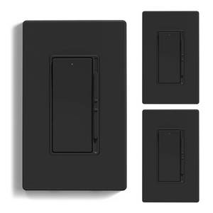 lot 171565 image: ELEGRP Digital Dimmer Light Switch for 300W Dimmable LEDCFL Lights and 600W IncandescentHalogen, Single Pole3-Way LED Slide Dimmer Light Switch, Wall Plate Included, UL Listed, 3 Pack, Matte Black