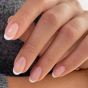 lot 171579 image: modelones French Tip Press On Nails, Short Oval Fake Nails Nails Press Ons