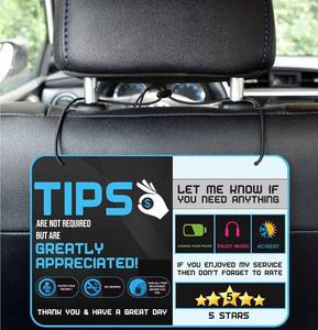 lot 171580 image: Five Star Accessories Rider-Share Sign for Driver - 5 Stars Tips Taxi Rating Appreciated Ride-Share Signs - Large 9x6 (Pack of 2)