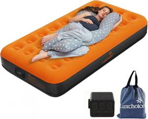 lot 171581 image: Luxchoice Air Mattress Twin with Built-in Rechargeable Pump 9 Camping Inflatable Mattress Portable Blow up Air Bed for Tent Travel Guests Home & Outdoors